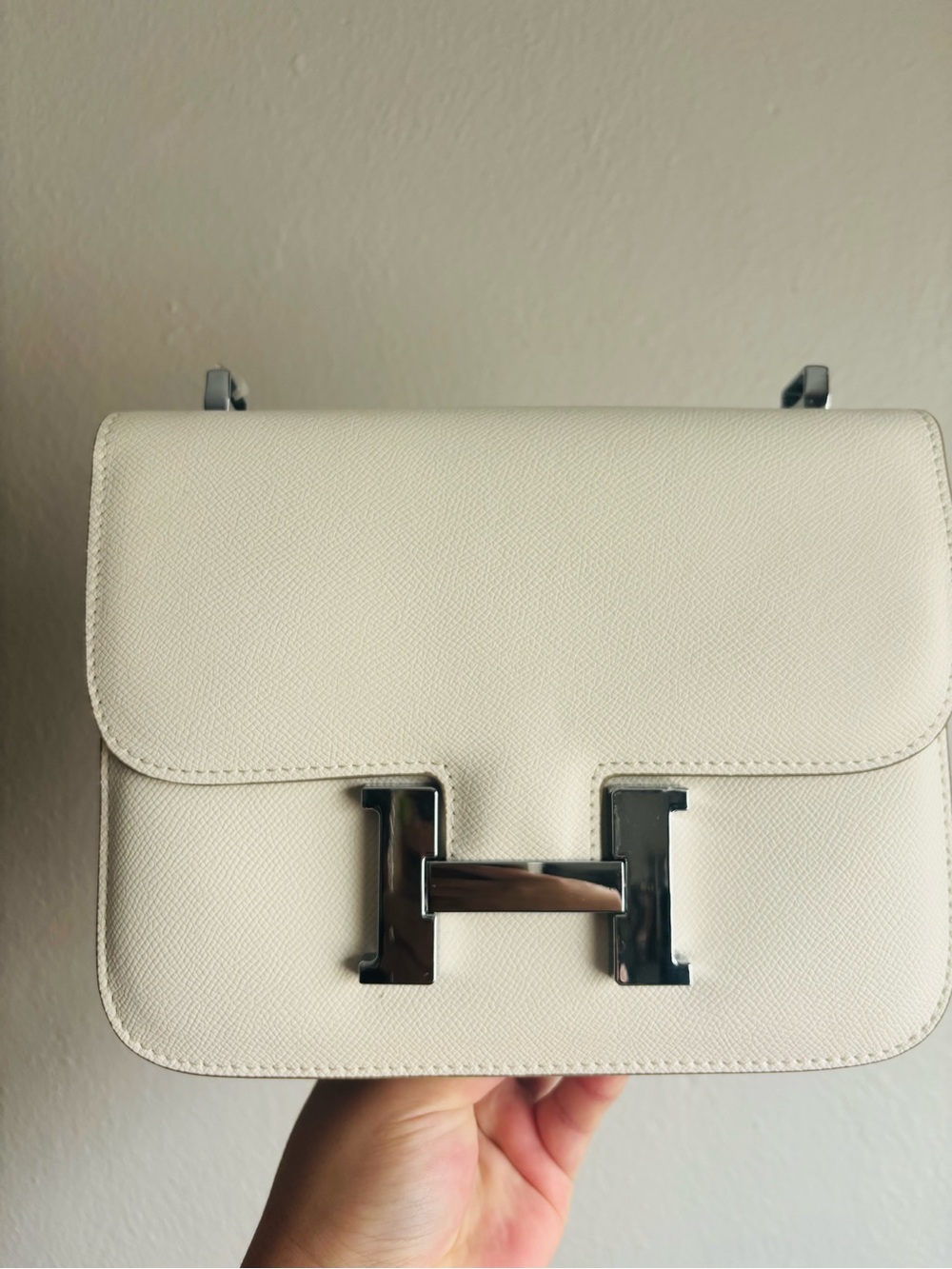 Structured Cream Crossbody Bag with Silver H Accent - Picture 9 of 12